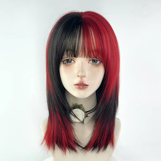 Vixen 14" Straight Glueless Synthetic Wig – Black & Red Split