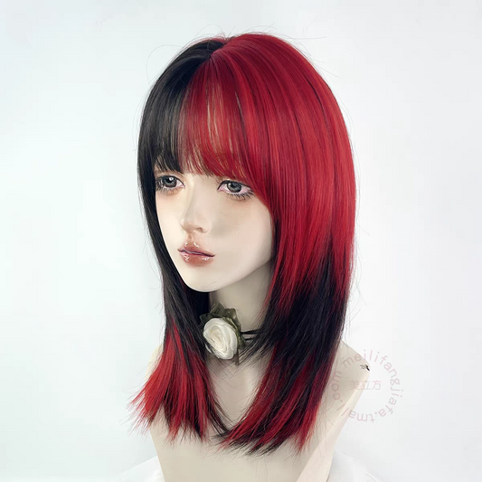 Vixen 14" Straight Glueless Synthetic Wig – Black & Red Split